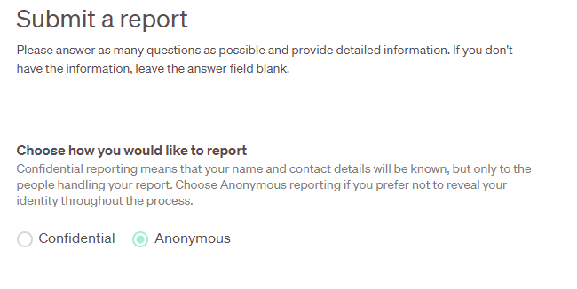 Anonymous reporting.