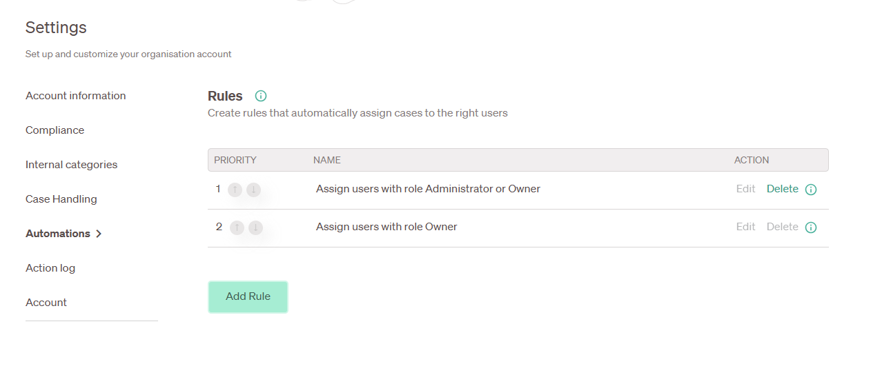 Whistlelink automation rules.